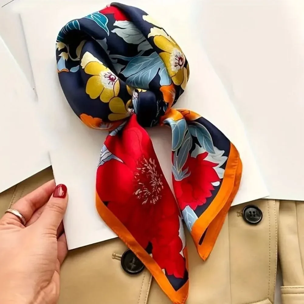 Floral scarf with Yellow and blue Design